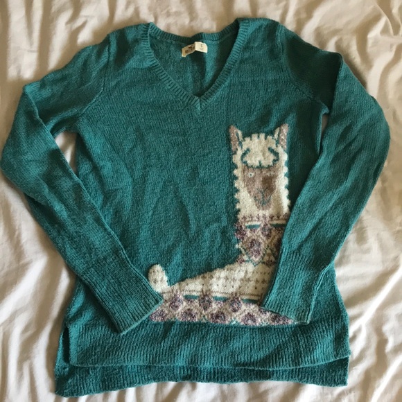 Hollister Turquoise / teal llama sweater - Picture 2 of 5